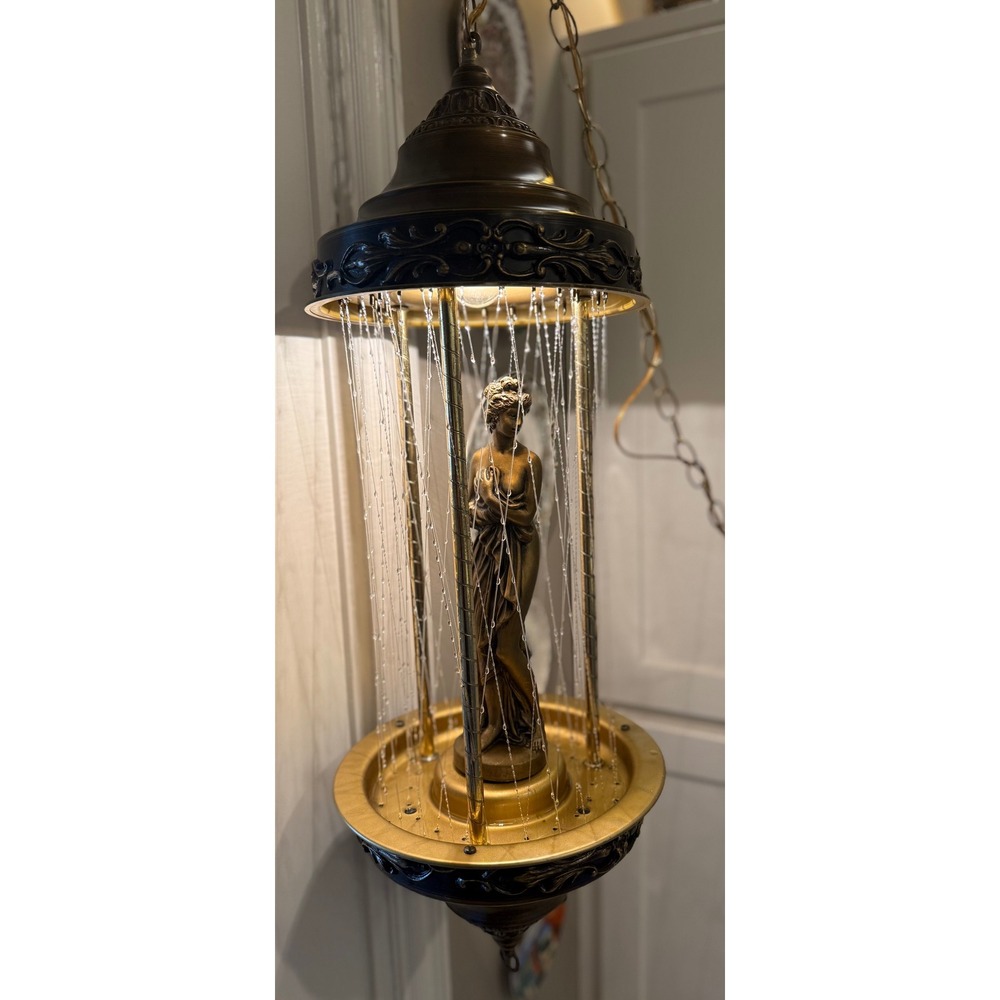 Vintage Creator Inc Oil Rain Lamp Greek Goddess Statue Bronze Swag Hanging Light